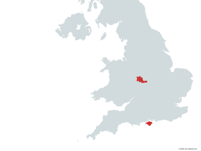 Map showing relative locations of West Midlands and the Isle of Wight for school trips
